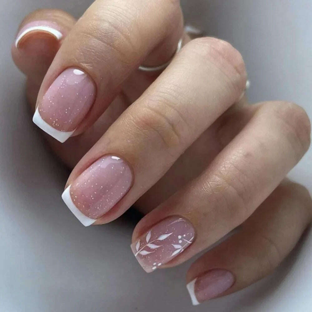 24pcs Square Head Fake Nails Fashion Wearable French Ballet Nails Manicure Butterfly Nail Tips Flash Full Cover Press on Nails - KIMLUD