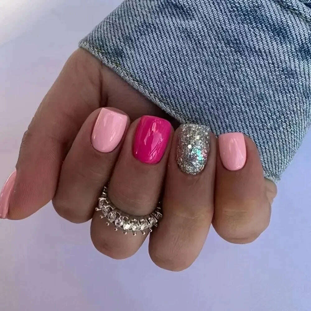 24pcs Square Head Fake Nails Fashion Wearable French Ballet Nails Manicure Butterfly Nail Tips Flash Full Cover Press on Nails - KIMLUD