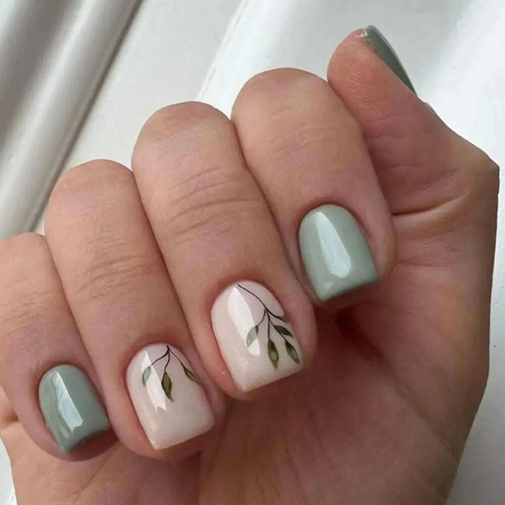 24pcs Square Head Fake Nails Fashion Wearable French Ballet Nails Manicure Butterfly Nail Tips Flash Full Cover Press on Nails - KIMLUD