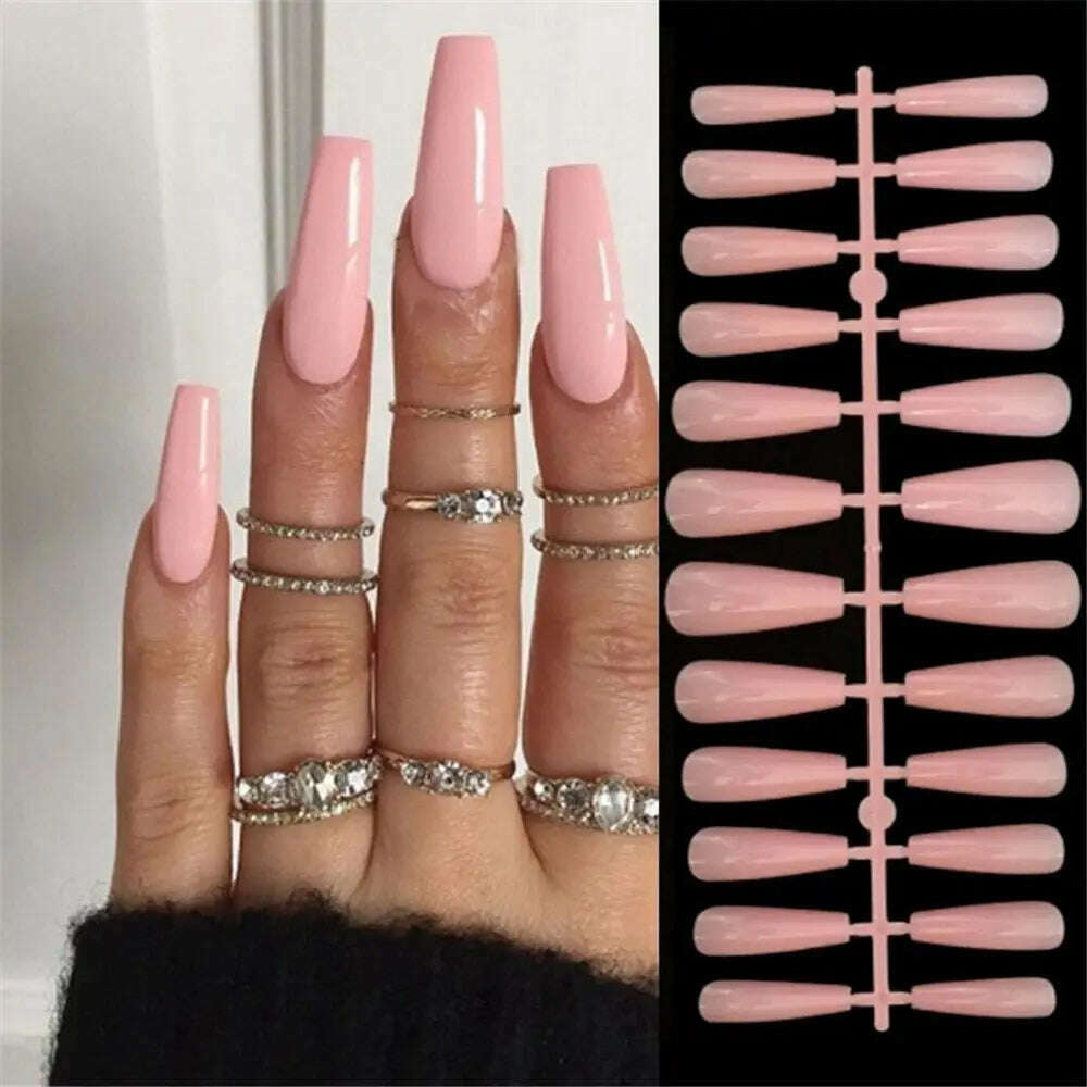24pcs Square Head Fake Nails Fashion Wearable French Ballet Nails Manicure Butterfly Nail Tips Flash Full Cover Press on Nails - KIMLUD