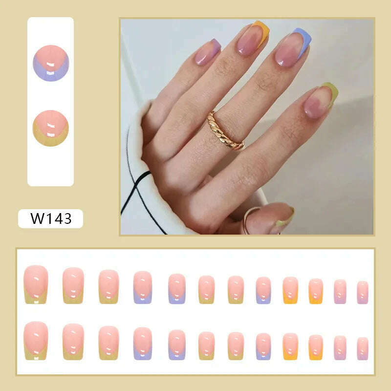 24pcs/Box Ballerina Nail Tip Purple with Design Manicure Patches Fresh Floral Almond False Nails Press on Med Nails Detachable - KIMLUD