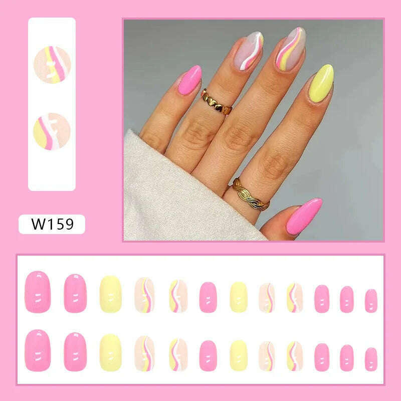24pcs/Box Ballerina Nail Tip Purple with Design Manicure Patches Fresh Floral Almond False Nails Press on Med Nails Detachable - KIMLUD