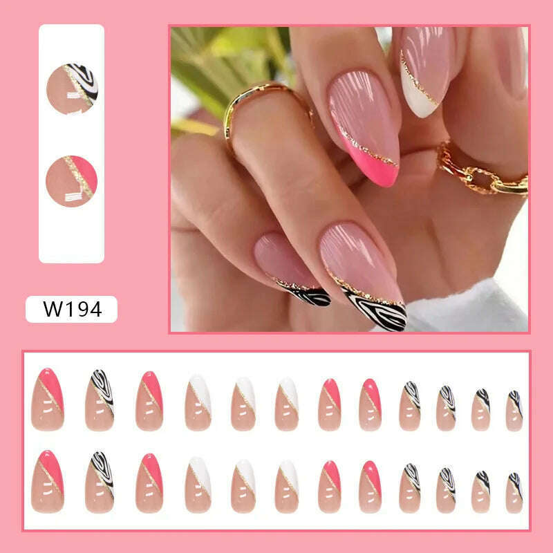 24pcs/Box Ballerina Nail Tip Purple with Design Manicure Patches Fresh Floral Almond False Nails Press on Med Nails Detachable - KIMLUD