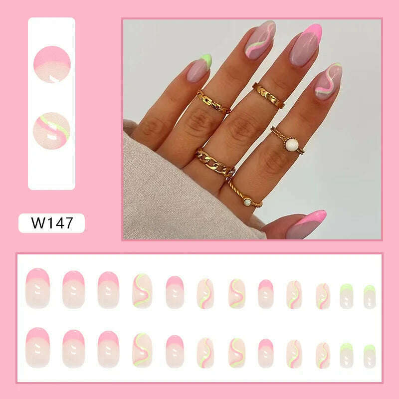 24pcs/Box Ballerina Nail Tip Purple with Design Manicure Patches Fresh Floral Almond False Nails Press on Med Nails Detachable - KIMLUD