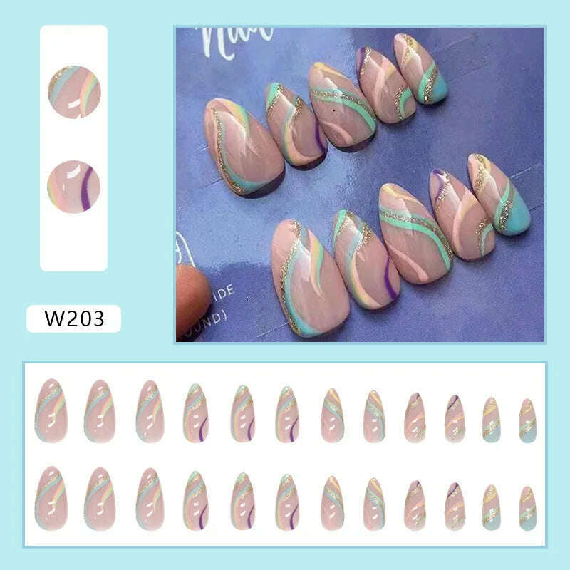 24pcs/Box Ballerina Nail Tip Purple with Design Manicure Patches Fresh Floral Almond False Nails Press on Med Nails Detachable - KIMLUD