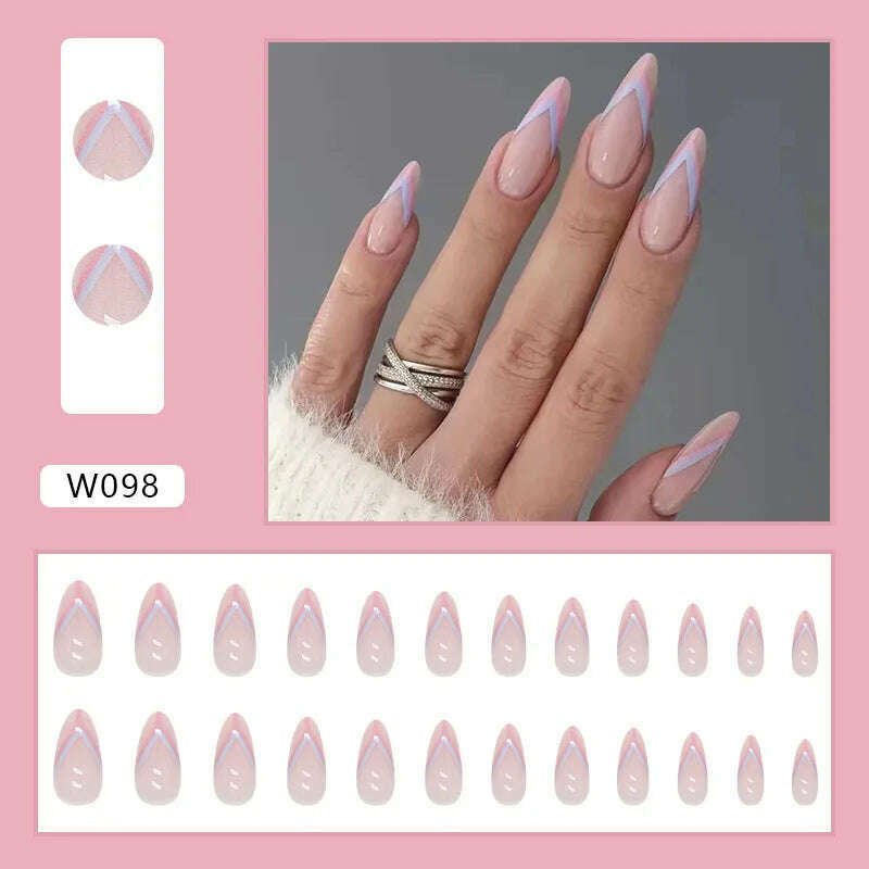 24pcs/Box Ballerina Nail Tip Purple with Design Manicure Patches Fresh Floral Almond False Nails Press on Med Nails Detachable - KIMLUD