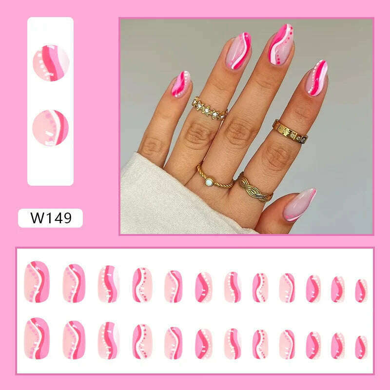 24pcs/Box Ballerina Nail Tip Purple with Design Manicure Patches Fresh Floral Almond False Nails Press on Med Nails Detachable - KIMLUD