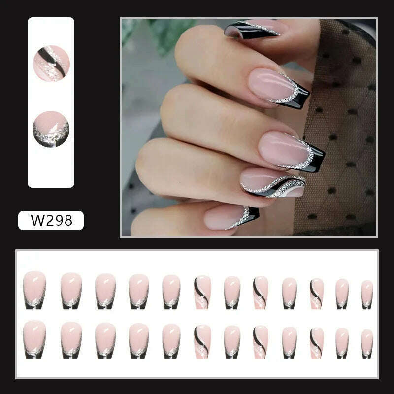 24pcs/Box Ballerina Nail Tip Purple with Design Manicure Patches Fresh Floral Almond False Nails Press on Med Nails Detachable - KIMLUD