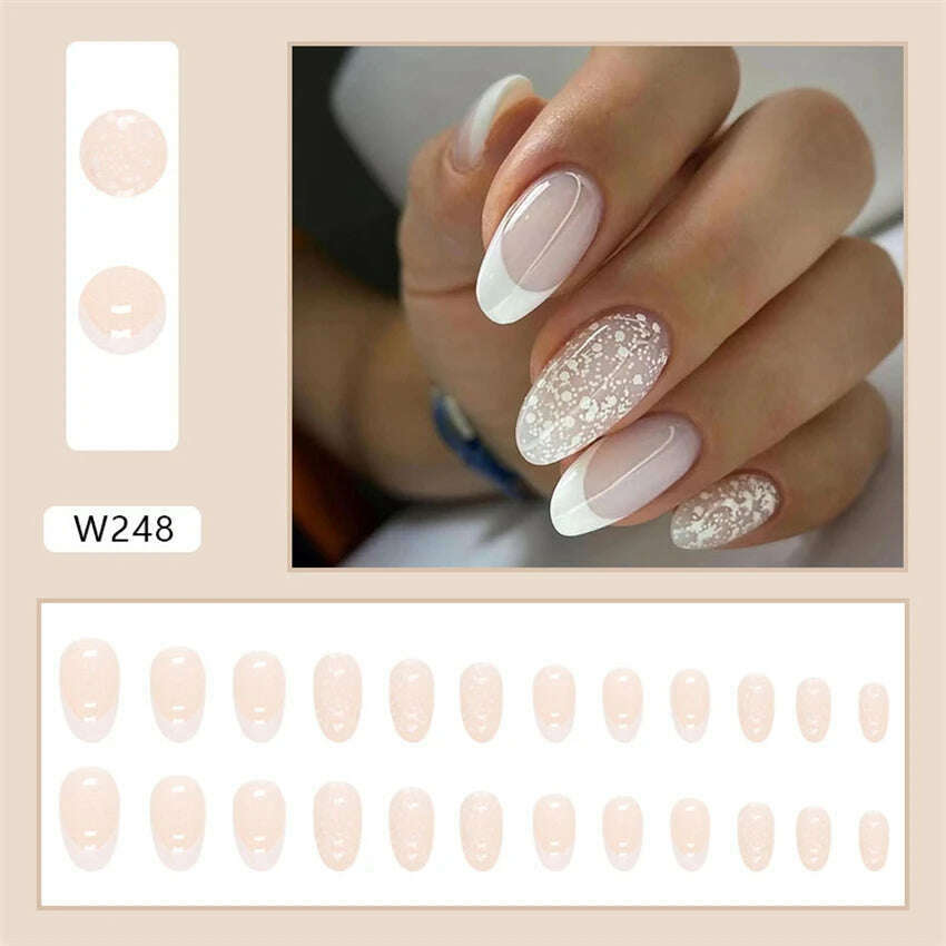 24pcs/Box Ballerina Nail Tip Purple with Design Manicure Patches Fresh Floral Almond False Nails Press on Med Nails Detachable - KIMLUD