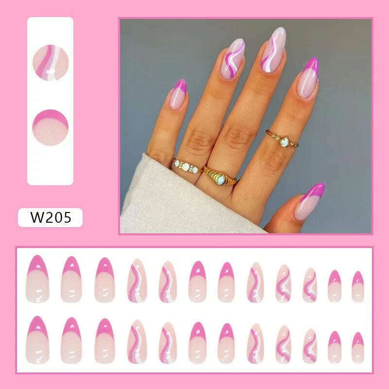 24pcs/Box Ballerina Nail Tip Purple with Design Manicure Patches Fresh Floral Almond False Nails Press on Med Nails Detachable - KIMLUD