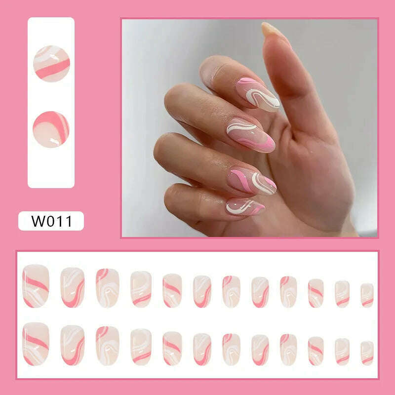 24pcs/Box Ballerina Nail Tip Purple with Design Manicure Patches Fresh Floral Almond False Nails Press on Med Nails Detachable - KIMLUD