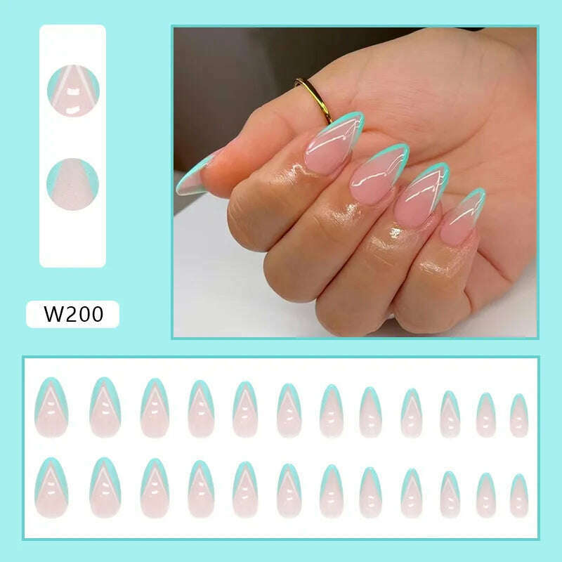 24pcs/Box Ballerina Nail Tip Purple with Design Manicure Patches Fresh Floral Almond False Nails Press on Med Nails Detachable - KIMLUD