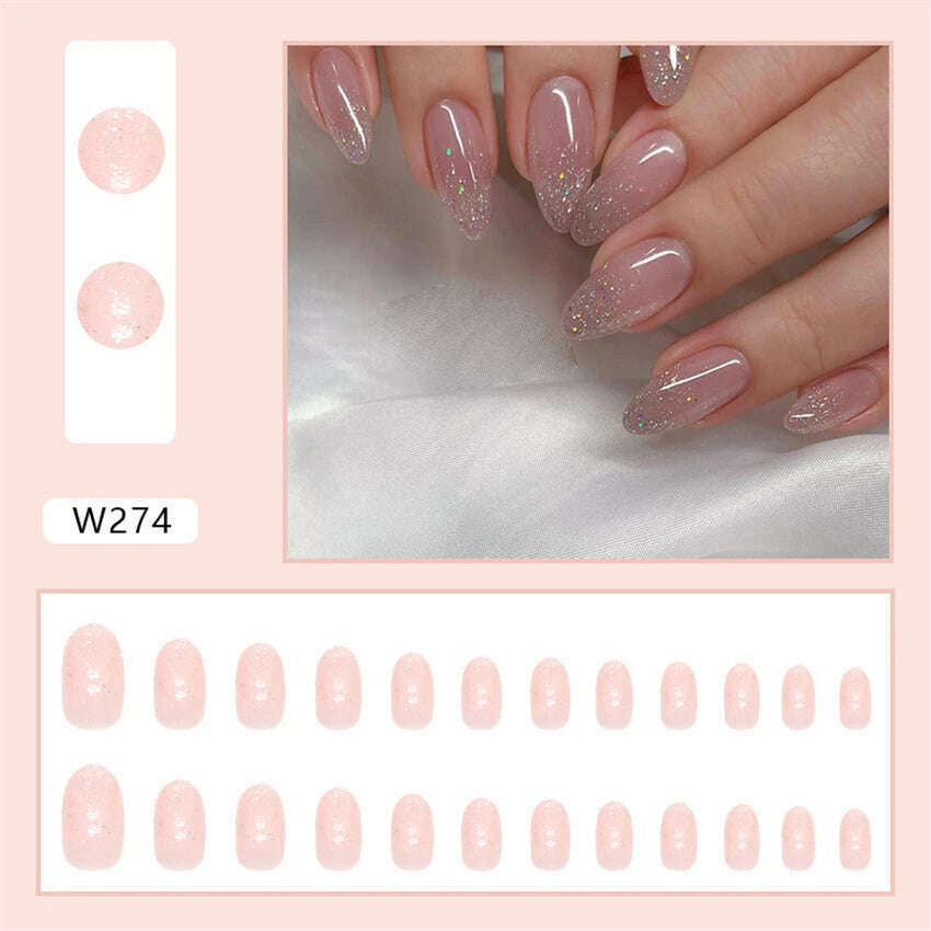 24pcs/Box Ballerina Nail Tip Purple with Design Manicure Patches Fresh Floral Almond False Nails Press on Med Nails Detachable - KIMLUD