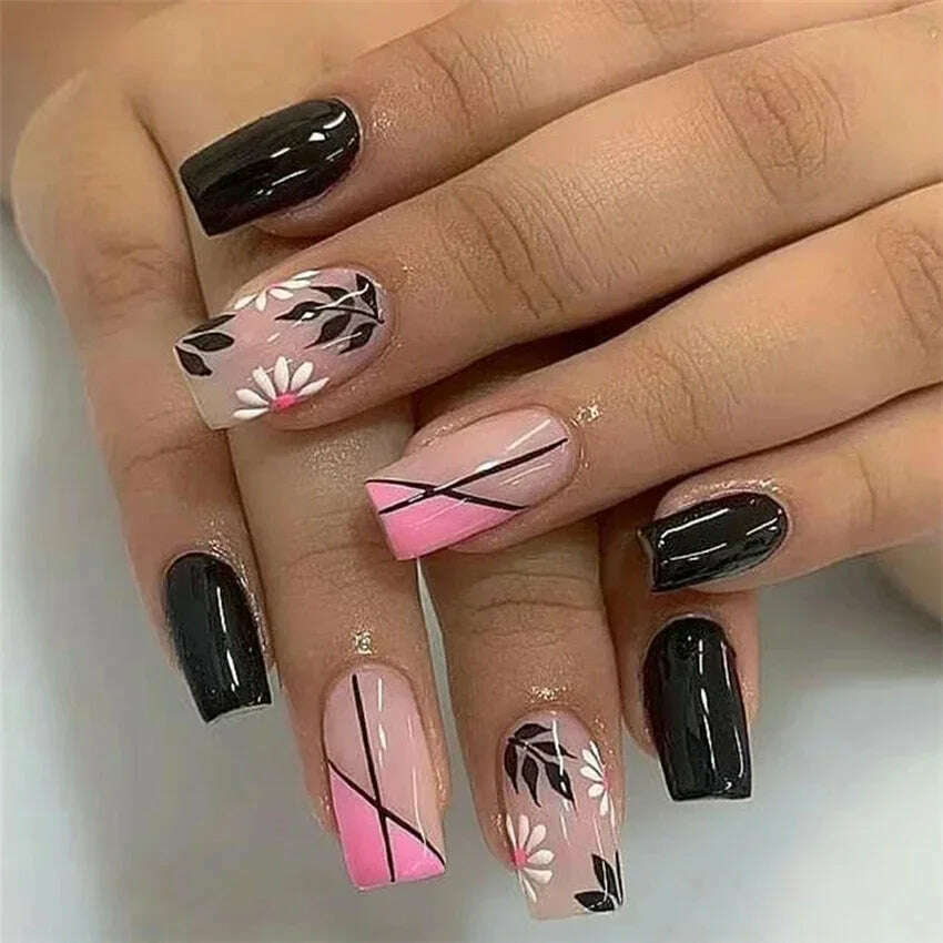 24Pcs/Set Acrylic Long Ballet Press on Nail Tips Coffin Wearing Reusable False Nails Art Colorful Glossy Fake Nails Artificial - KIMLUD