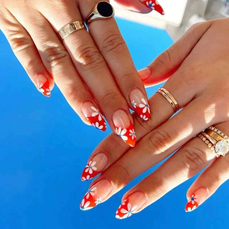 24Pcs/Set Acrylic Long Ballet Press on Nail Tips Coffin Wearing Reusable False Nails Art Colorful Glossy Fake Nails Artificial - KIMLUD