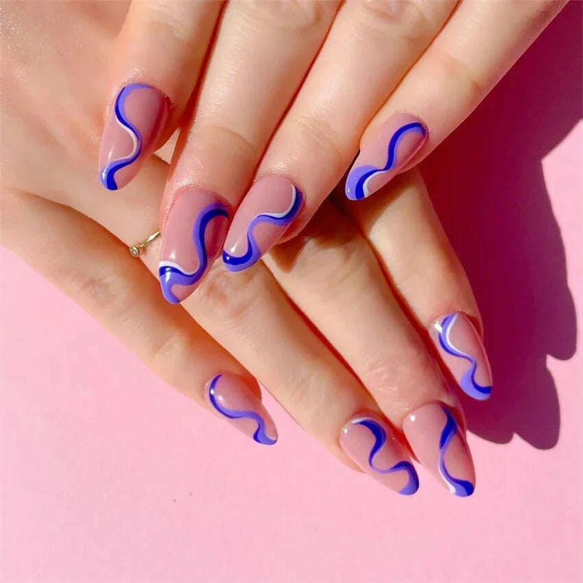 24Pcs/Set Acrylic Long Ballet Press on Nail Tips Coffin Wearing Reusable False Nails Art Colorful Glossy Fake Nails Artificial - KIMLUD