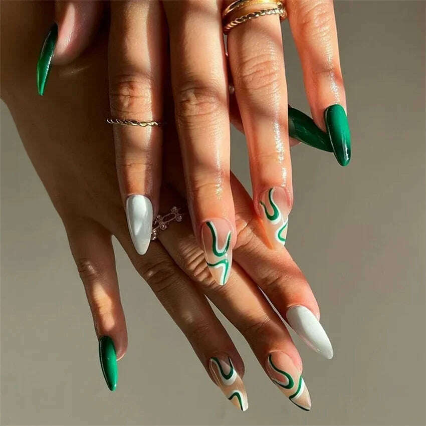 24Pcs/Set Acrylic Long Ballet Press on Nail Tips Coffin Wearing Reusable False Nails Art Colorful Glossy Fake Nails Artificial - KIMLUD