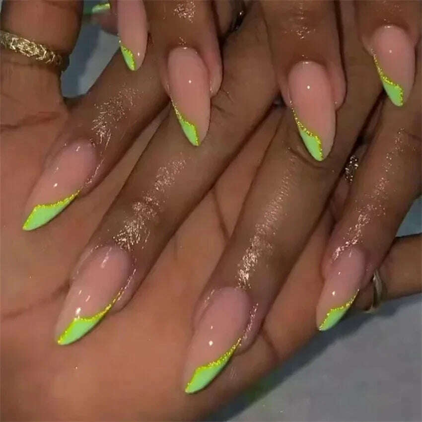 24Pcs/Set Acrylic Long Ballet Press on Nail Tips Coffin Wearing Reusable False Nails Art Colorful Glossy Fake Nails Artificial - KIMLUD