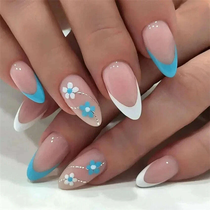 24Pcs/Set Acrylic Long Ballet Press on Nail Tips Coffin Wearing Reusable False Nails Art Colorful Glossy Fake Nails Artificial - KIMLUD