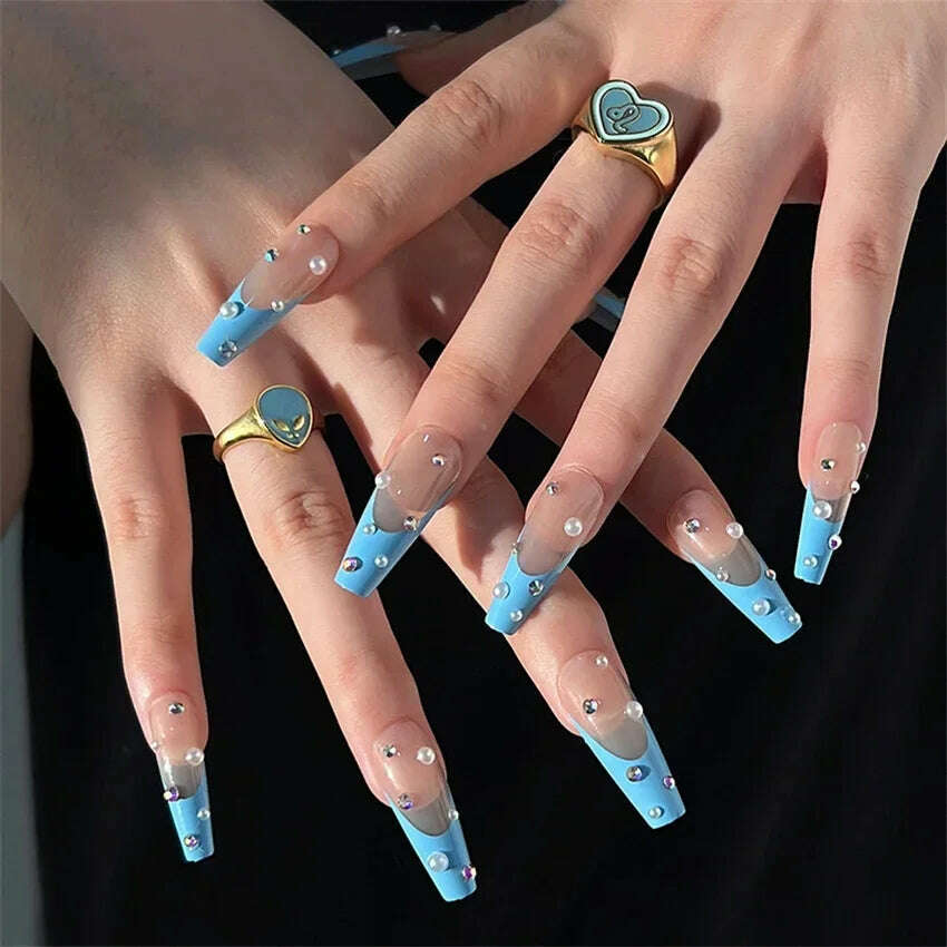 24Pcs/Set Acrylic Long Ballet Press on Nail Tips Coffin Wearing Reusable False Nails Art Colorful Glossy Fake Nails Artificial - KIMLUD