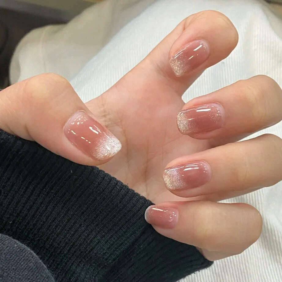 24Pcs/Set Nail Art Fake Nails with Diamonds Pink Silver Glitter Wearing Reusable False Nails Long Ballerina Press on Nail Tips - KIMLUD