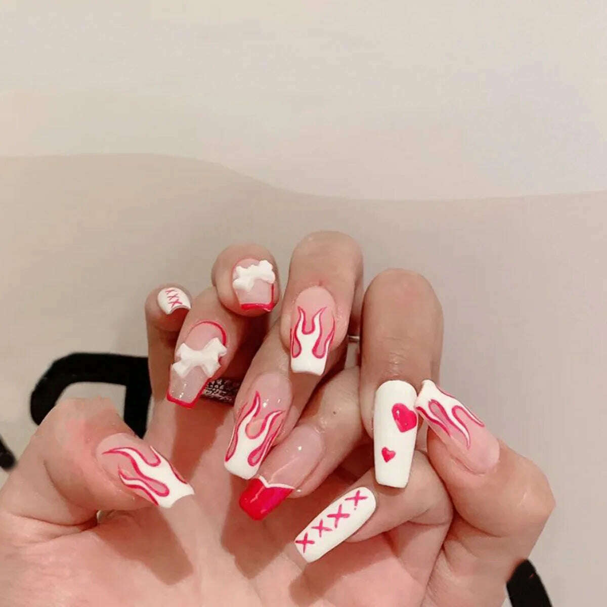 24Pcs/Set Nail Art Fake Nails with Diamonds Pink Silver Glitter Wearing Reusable False Nails Long Ballerina Press on Nail Tips - KIMLUD