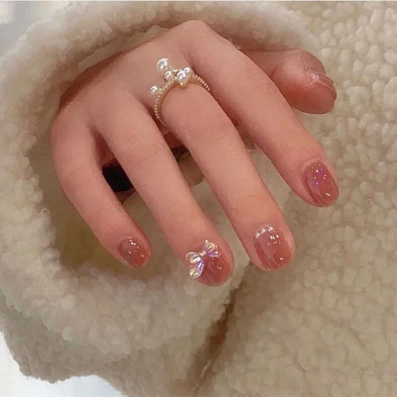 24Pcs/Set Nail Art Fake Nails with Diamonds Pink Silver Glitter Wearing Reusable False Nails Long Ballerina Press on Nail Tips - KIMLUD