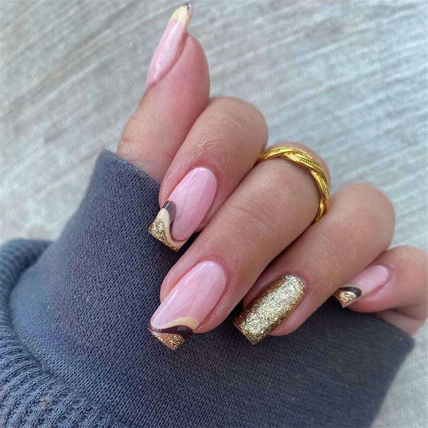 24Ps/Set Square Head Coffin Wearing False Nails Art Pink Matte French Fake Nails Leopard Artificial Acrylic White Press on Nails - KIMLUD