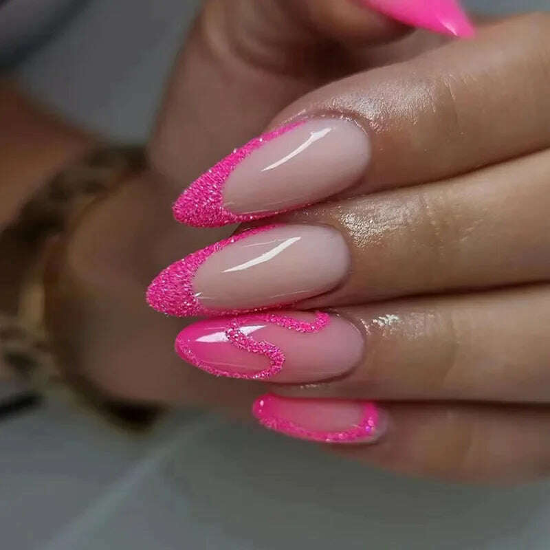 24Ps/Set Square Head Coffin Wearing False Nails Art Pink Matte French Fake Nails Leopard Artificial Acrylic White Press on Nails - KIMLUD