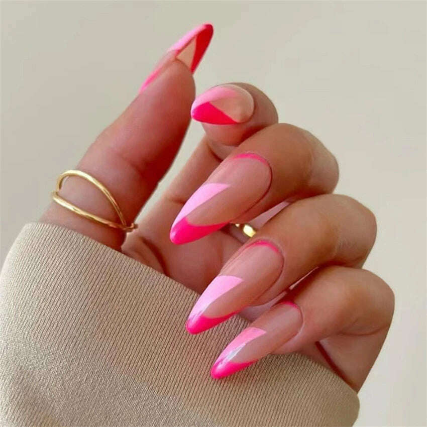 24Ps/Set Square Head Coffin Wearing False Nails Art Pink Matte French Fake Nails Leopard Artificial Acrylic White Press on Nails - KIMLUD