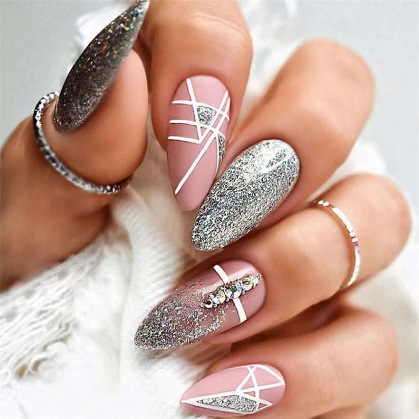 24Ps/Set Square Head Coffin Wearing False Nails Art Pink Matte French Fake Nails Leopard Artificial Acrylic White Press on Nails - KIMLUD