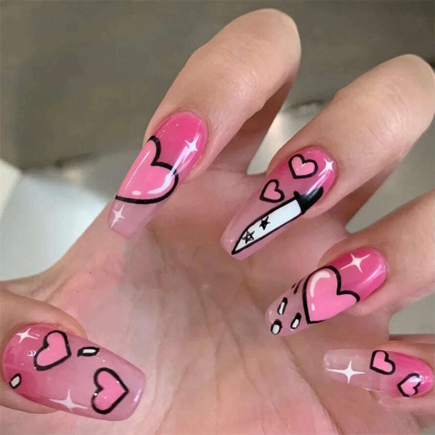 24Ps/Set Square Head Coffin Wearing False Nails Art Pink Matte French Fake Nails Leopard Artificial Acrylic White Press on Nails - KIMLUD