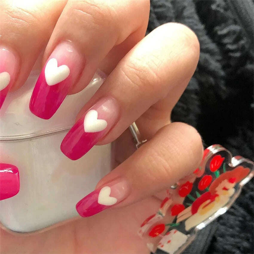 24Ps/Set Square Head Coffin Wearing False Nails Art Pink Matte French Fake Nails Leopard Artificial Acrylic White Press on Nails - KIMLUD
