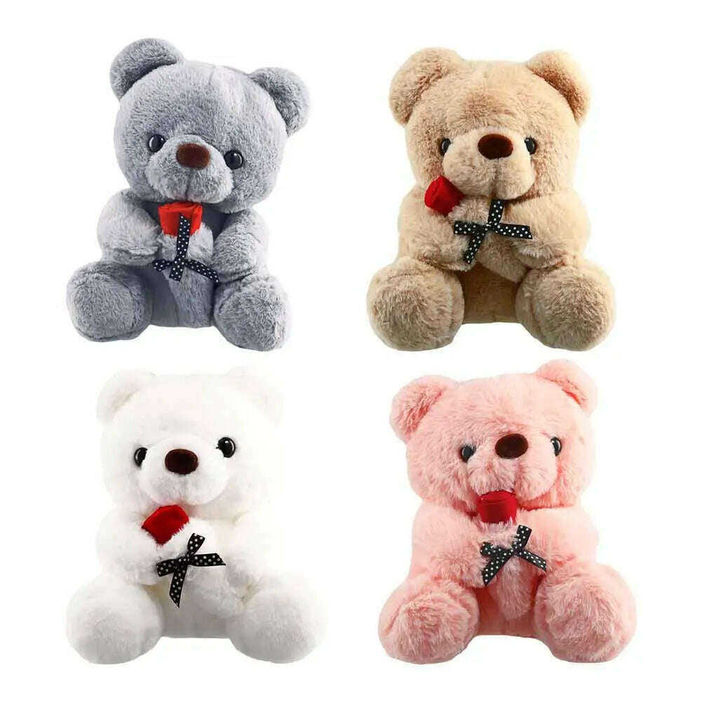 KIMLUD, 25cm Kawaii Bear With Rose Plush Toy Stuffed Animal Dolls I Love You For Girl Friend Birthday Gift Romantic Present Wholesale, KIMLUD Womens Clothes