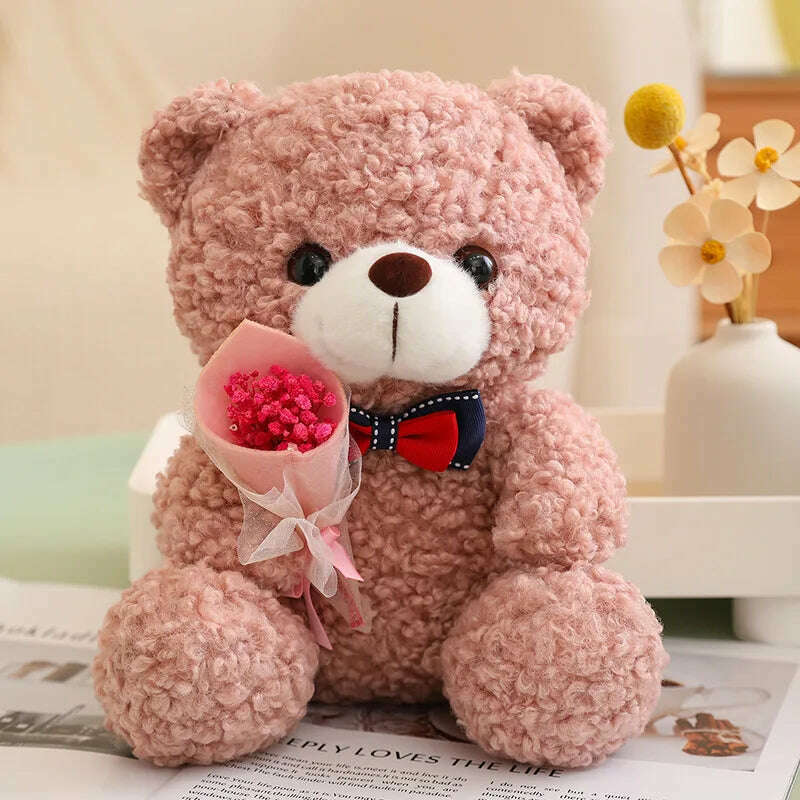 KIMLUD, 25cm Kawaii Hug Bouquet Teddy Bear Plush Toy Stuffed Super Soft Bow Tie Bear Children'S Doll Girlfriend Kids Baby Christmas Gift, Pink / 25cm, KIMLUD APPAREL - Womens Clothes