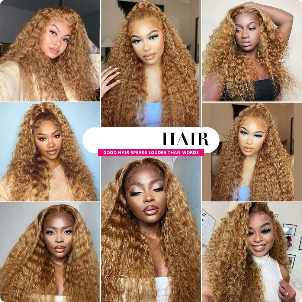 KIMLUD, #27 Brown Lace Front Wig Deep Curly Lace Front Human Hair Wigs Colored Honey Blonde Lace Front Wigs For Women 30 Inch, KIMLUD Womens Clothes