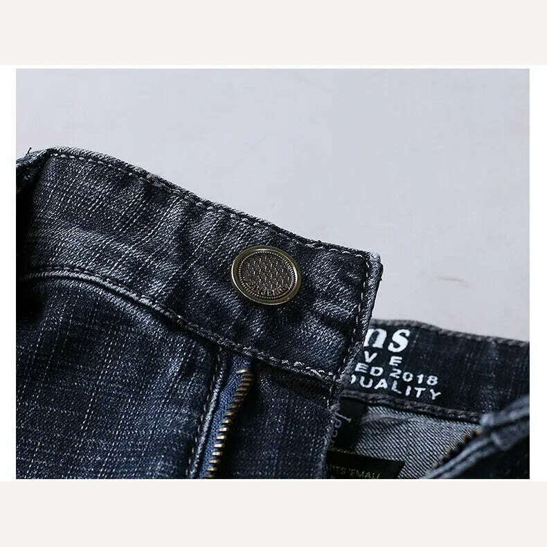 29-40 Men's Spring and Autumn Classics Pants, Straight Business Blue Black Jeans, Elastic Slim Fit Casual Work Pants - KIMLUD