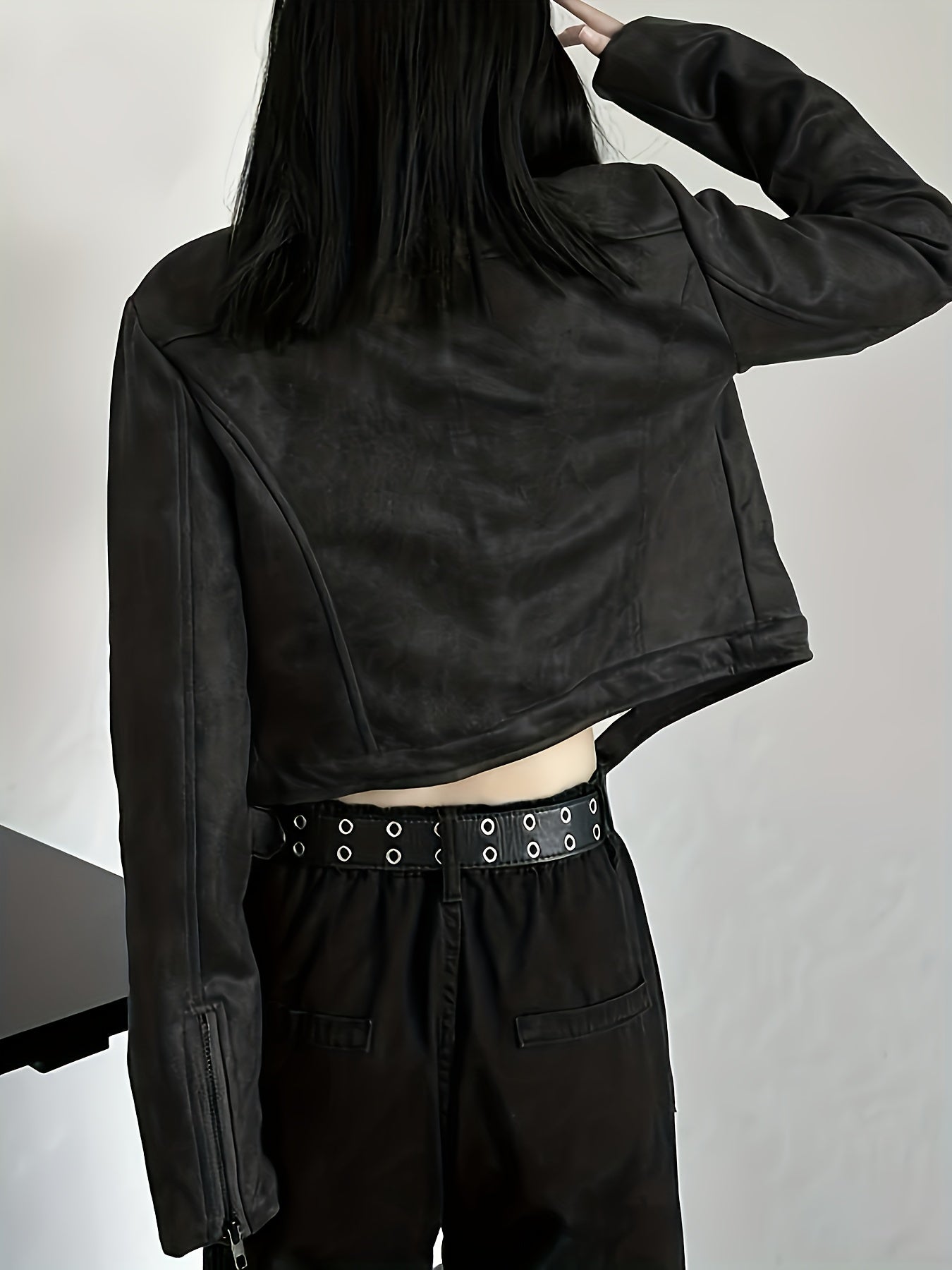 Women's Elegant Gothic Full-Zip Jacket with Full-Zip Front Closure, Full-Length Zipper & Stand Collar - Heavy-Duty Winter Outerwear, Machine Washable Black -like Texture Coat for Fall/Winter, Casual & Formal Outfits, Retro Zi