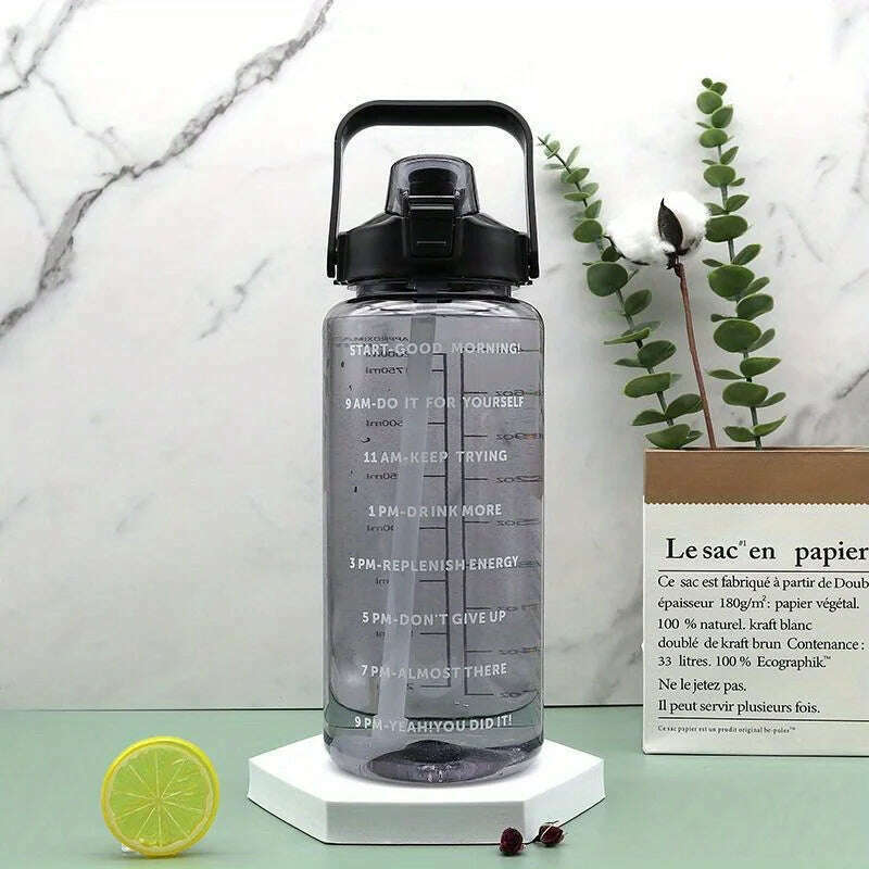 KIMLUD, 2L / 67.6OZ large capacity space cup with scale straw cup outdoor portable plastic water bottle sports water bottle, black / 2L 67.6OZ, KIMLUD Womens Clothes
