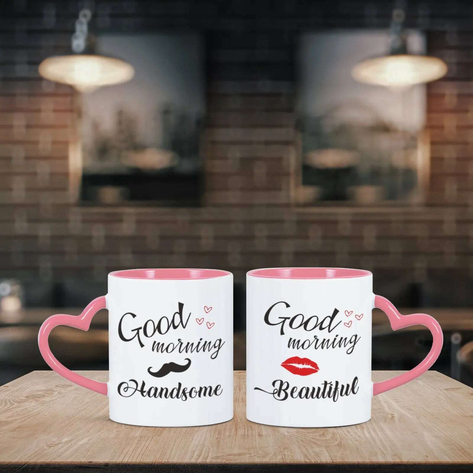 2pc 11oz Good Morning Beautiful Handsome Ceramic Coffee Mug Couples Sets Funny His Her Gifts Husband Wife Anniversary Presents - KIMLUD