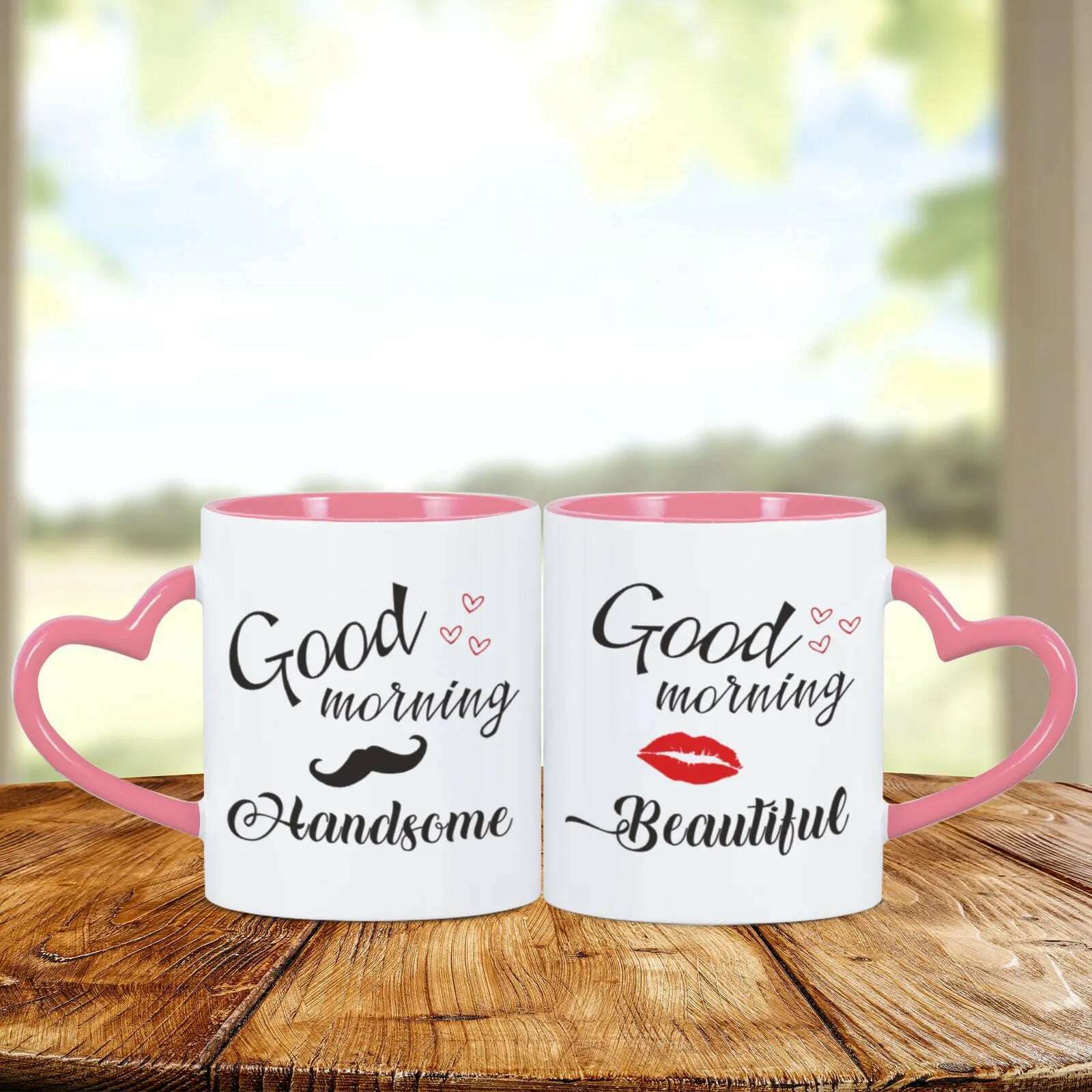 2pc 11oz Good Morning Beautiful Handsome Ceramic Coffee Mug Couples Sets Funny His Her Gifts Husband Wife Anniversary Presents - KIMLUD