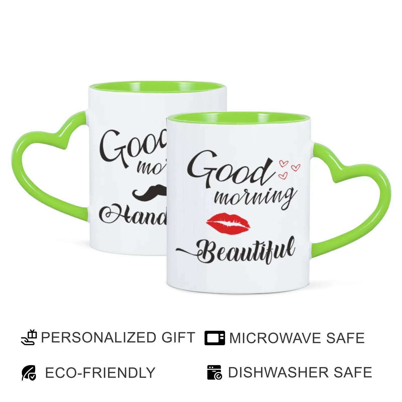 2pc 11oz Good Morning Beautiful Handsome Ceramic Coffee Mug Couples Sets Funny His Her Gifts Husband Wife Anniversary Presents - KIMLUD