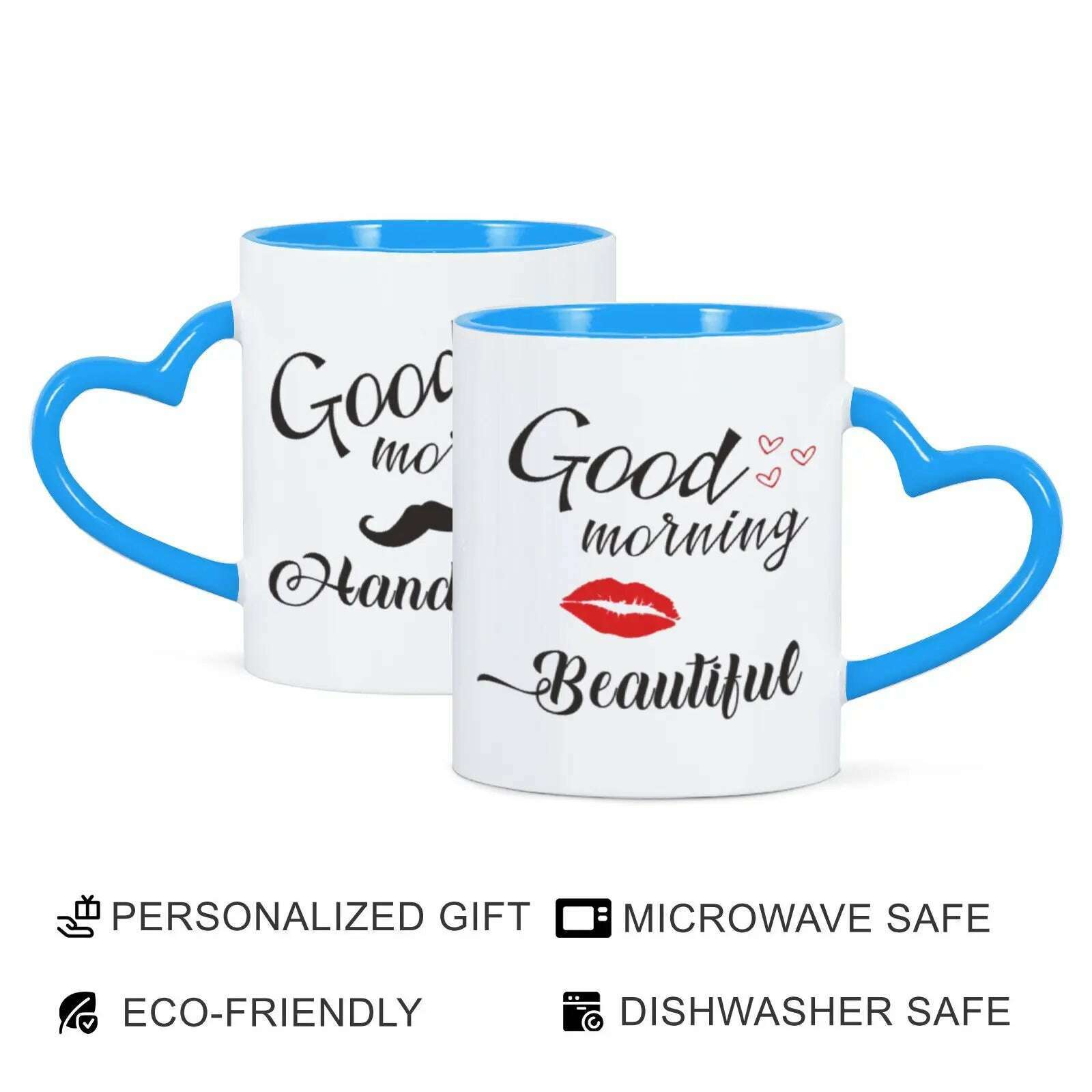 2pc 11oz Good Morning Beautiful Handsome Ceramic Coffee Mug Couples Sets Funny His Her Gifts Husband Wife Anniversary Presents - KIMLUD