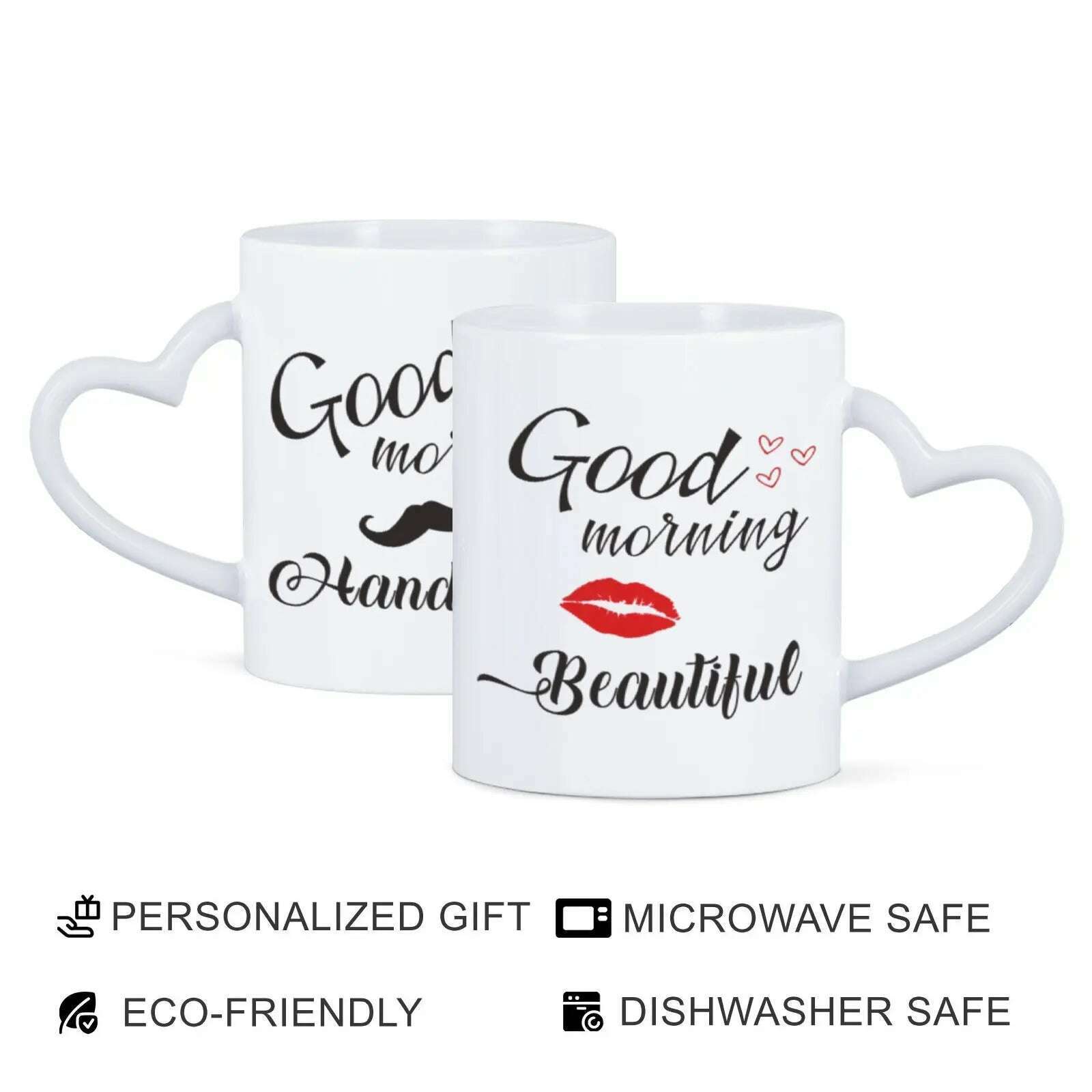 2pc 11oz Good Morning Beautiful Handsome Ceramic Coffee Mug Couples Sets Funny His Her Gifts Husband Wife Anniversary Presents - KIMLUD