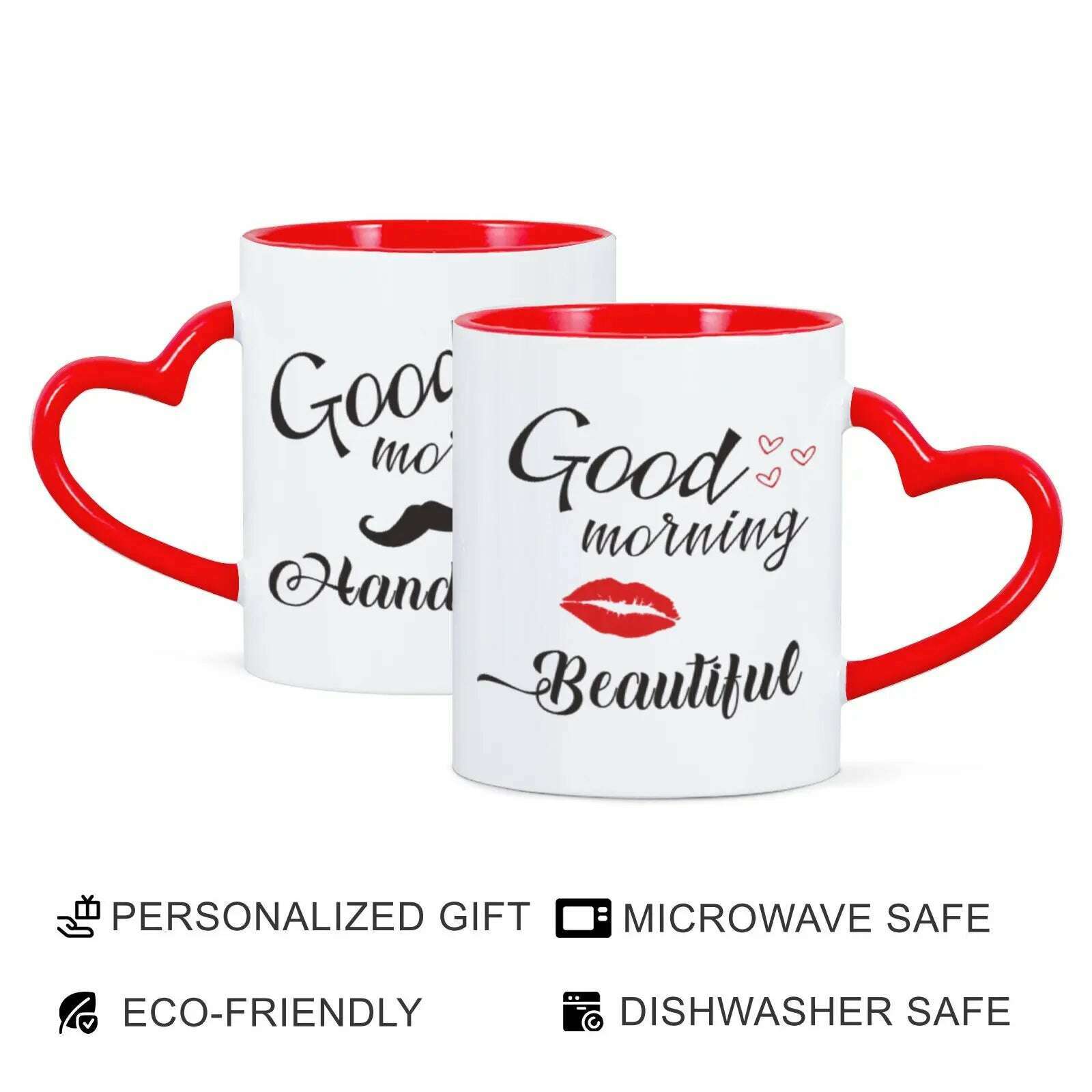 2pc 11oz Good Morning Beautiful Handsome Ceramic Coffee Mug Couples Sets Funny His Her Gifts Husband Wife Anniversary Presents - KIMLUD