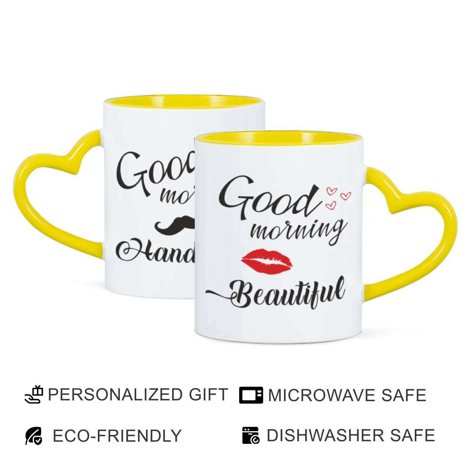 2pc 11oz Good Morning Beautiful Handsome Ceramic Coffee Mug Couples Sets Funny His Her Gifts Husband Wife Anniversary Presents - KIMLUD