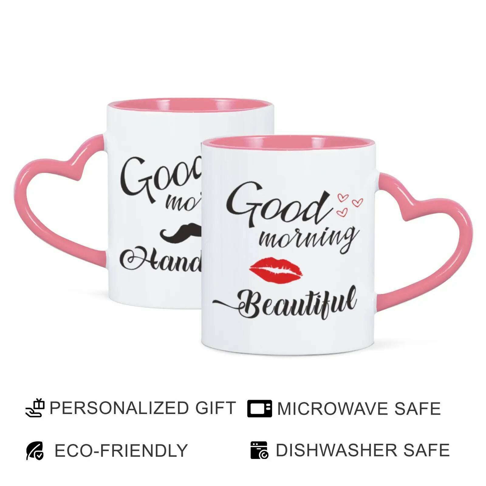 2pc 11oz Good Morning Beautiful Handsome Ceramic Coffee Mug Couples Sets Funny His Her Gifts Husband Wife Anniversary Presents - KIMLUD