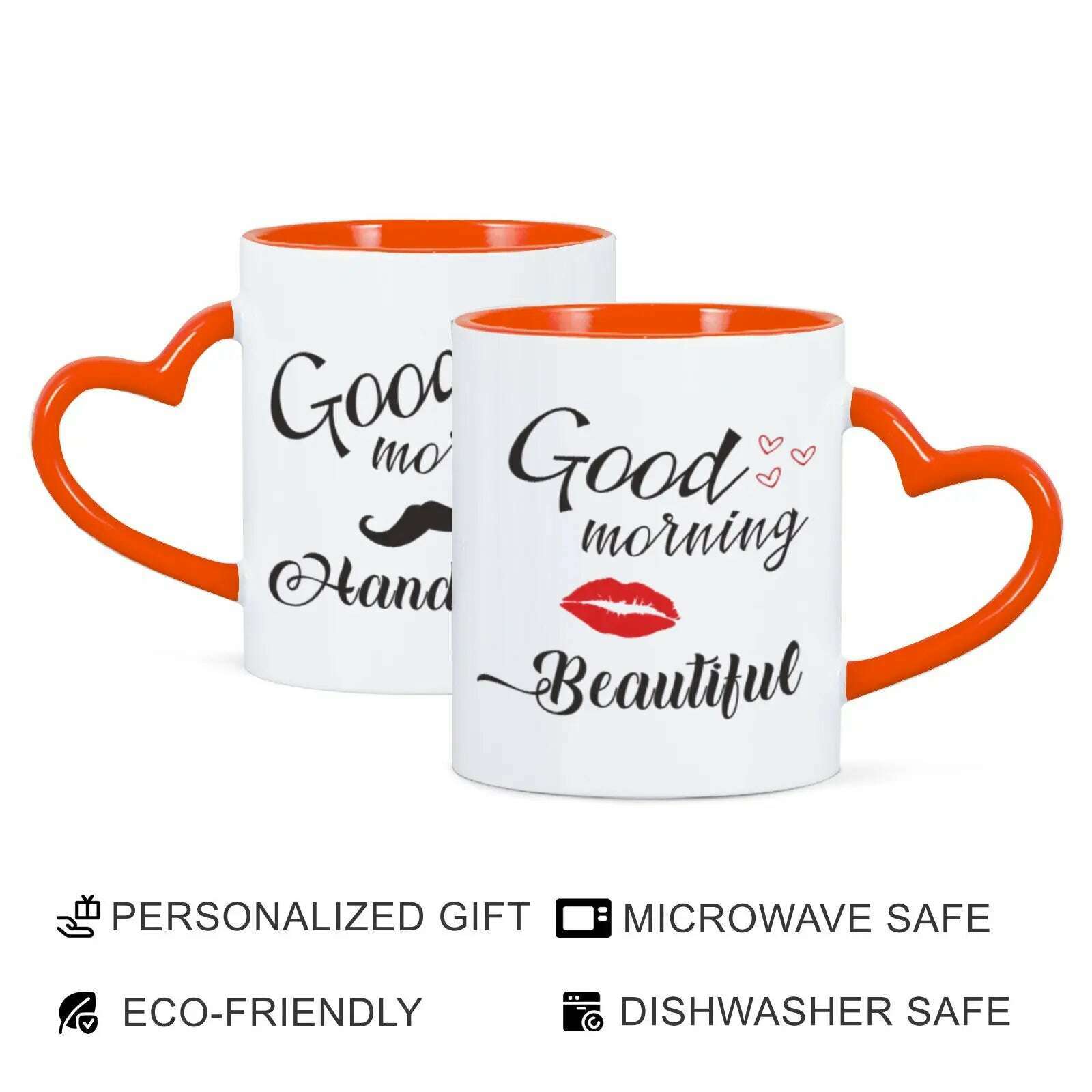2pc 11oz Good Morning Beautiful Handsome Ceramic Coffee Mug Couples Sets Funny His Her Gifts Husband Wife Anniversary Presents - KIMLUD