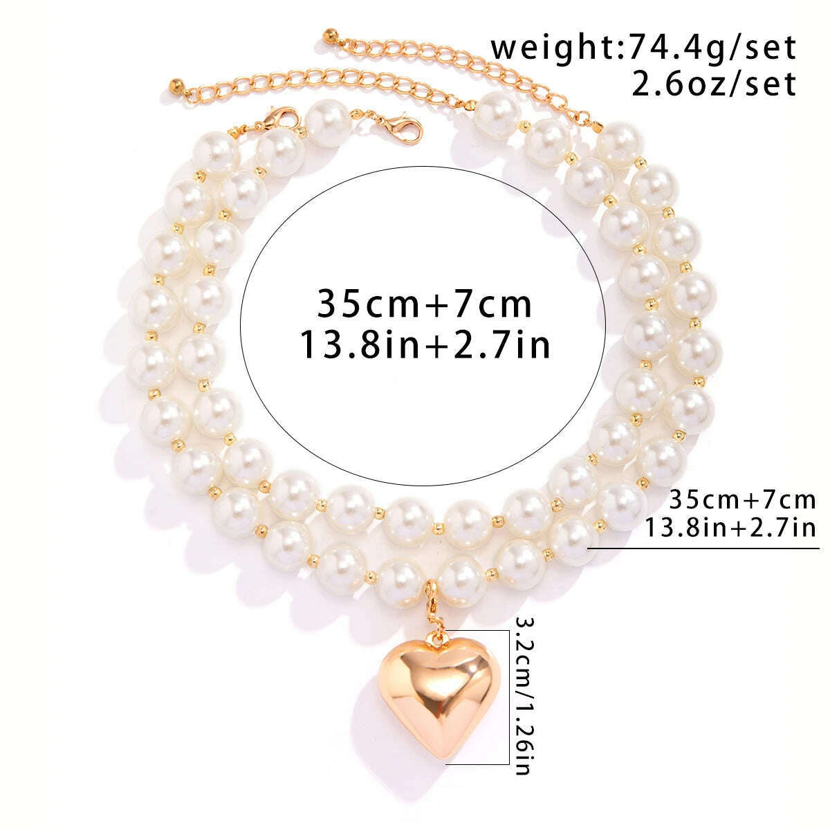 2Pcs Elegant Goth Imitation Pearl Beads Chain Necklace for Women Vintage Love Heart Pendant Choker Y2K Jewelry Wed Accessories - KIMLUD