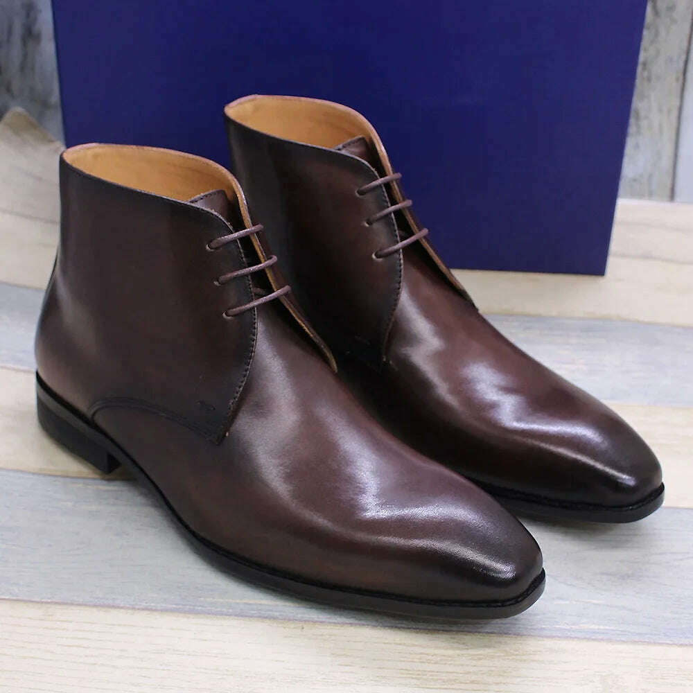 KIMLUD, 3 Eyelet Design Desert Boots Men's Calfskin Genuine Leather Ankle Chukka Boots Comfortable Brand British Style Shoes for Men, KIMLUD Womens Clothes
